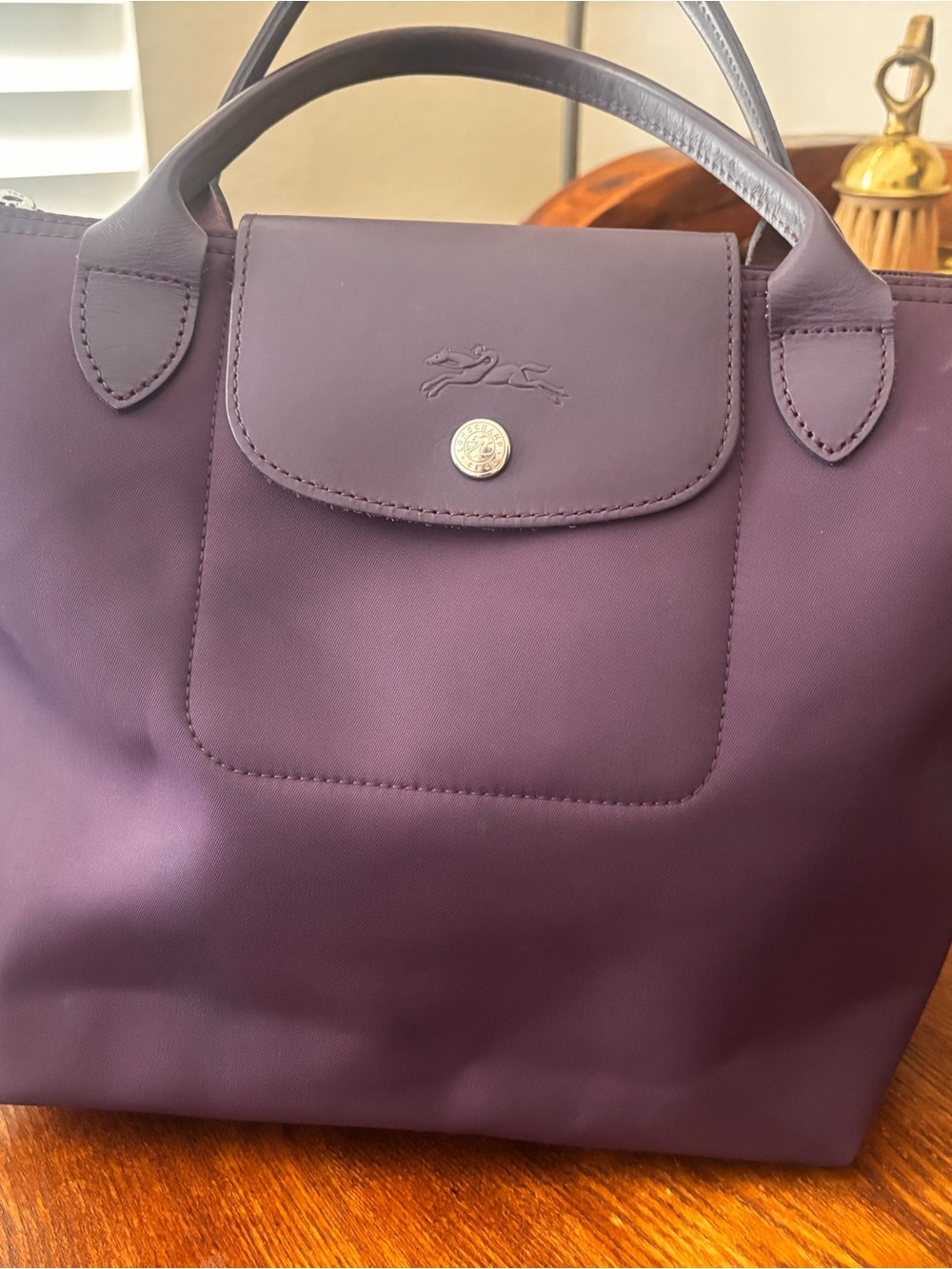 Longchamp Le Pliage Top-Handle Tote in Plum